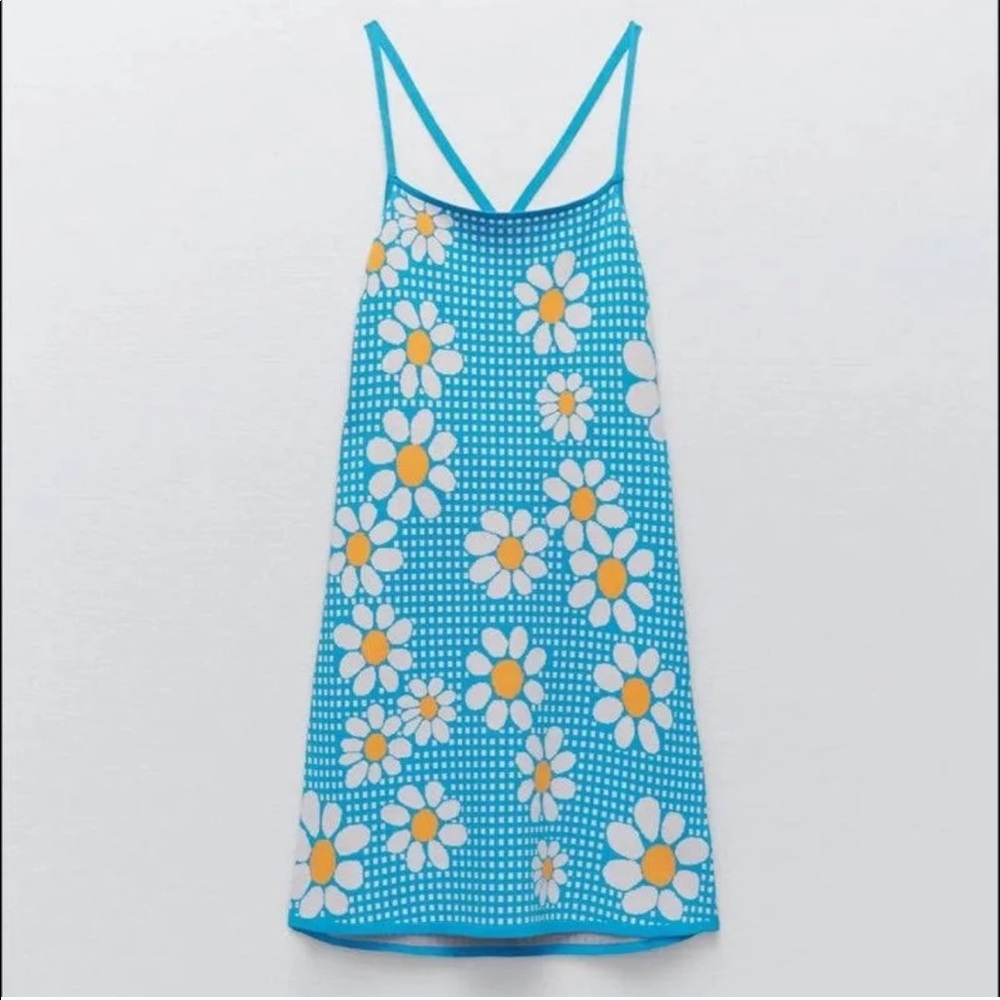 ZARA Jacquard Daisy Open Back Dress - New Women | Color: Blue | Size: S
